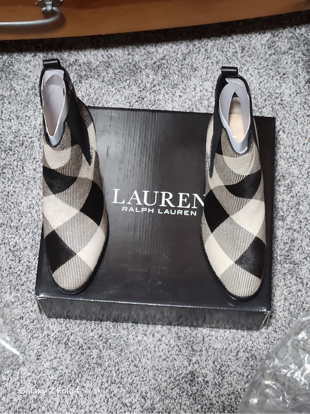 Lauren Ralph Lauren Black & Cream Plaid Slip-On Boots